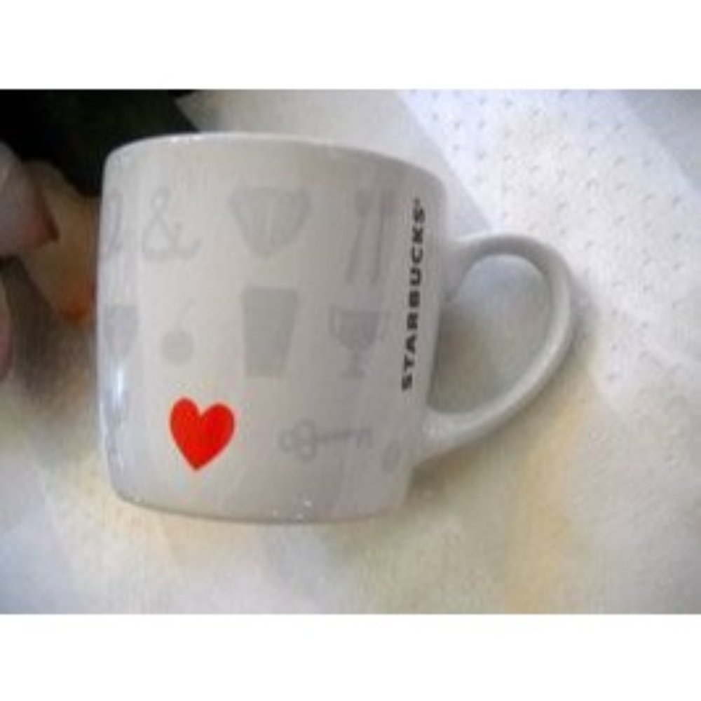 Starbucks 7.8 oz Valentines Heart Key Crown Diamond Cherry Love Coffee Cup